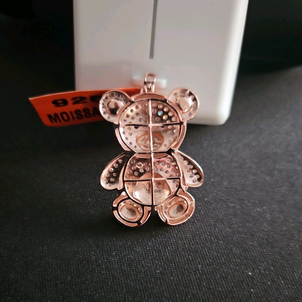 3.0 CTW Moissanite Teddy Bear Pendant Rose Gold Finish .925 - Picture 3 of 3
